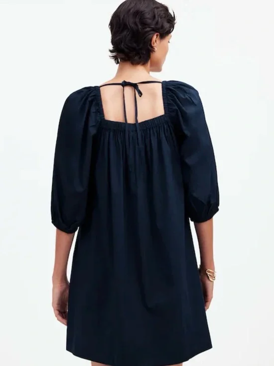 Madewell Navy Square-Neck Puff-Sleeve Mini Dress - Picture 2 of 5